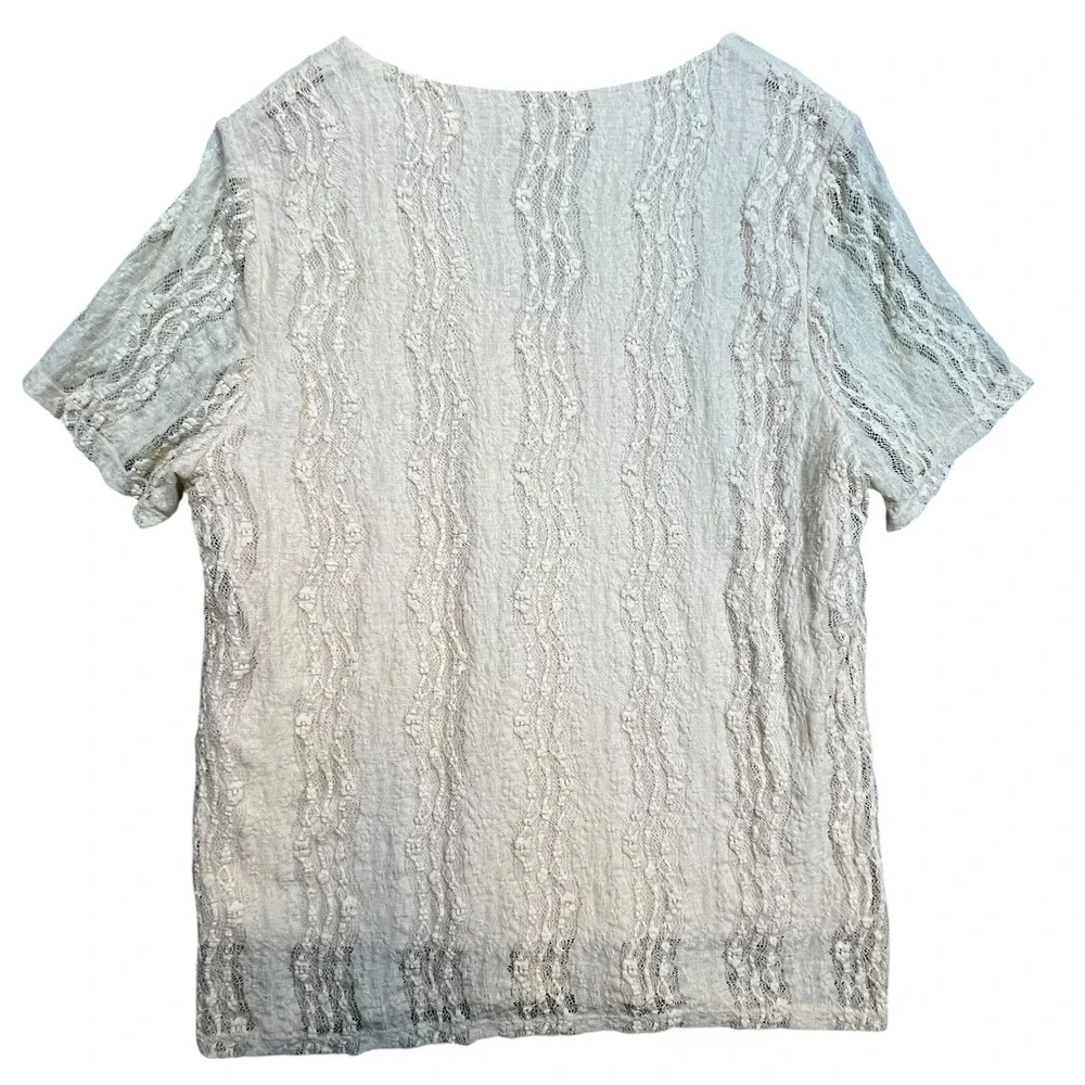 Venezia Lace Overlay V-Neck Short Sleeve Stretch‎ Top Cream 14/16